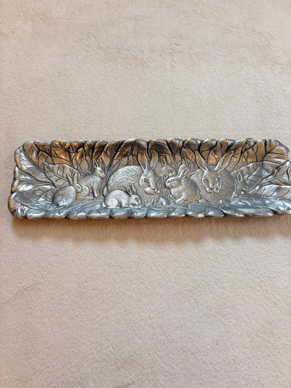 Arthur Court Bunnies Silver Aluminum Tray